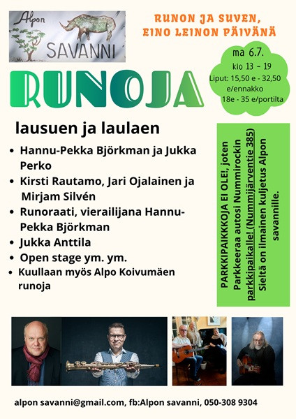 Runoja laulaen ja lausuen Alpon savannilla