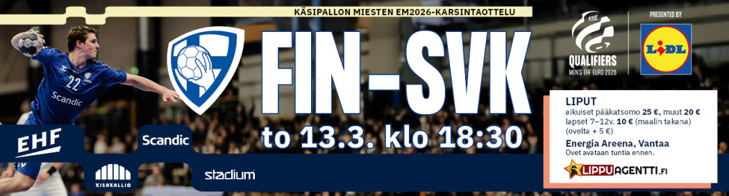 Käsipallon EM2026-karsintaottelu Suomi – Slovakia